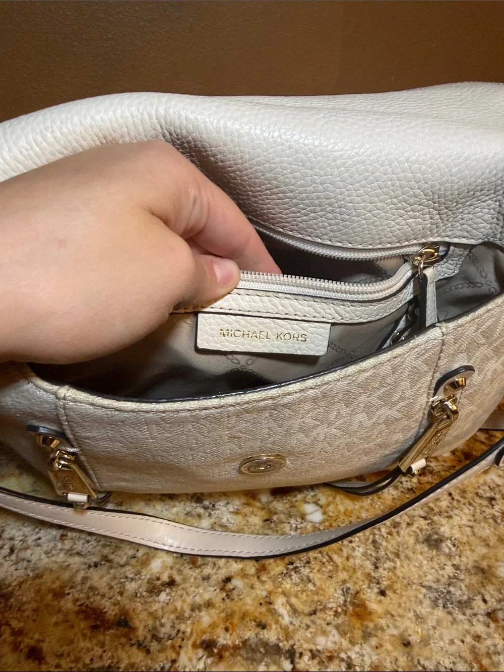 Michael Kors Cream Crossbody Saddle Bag with Gold Hardware